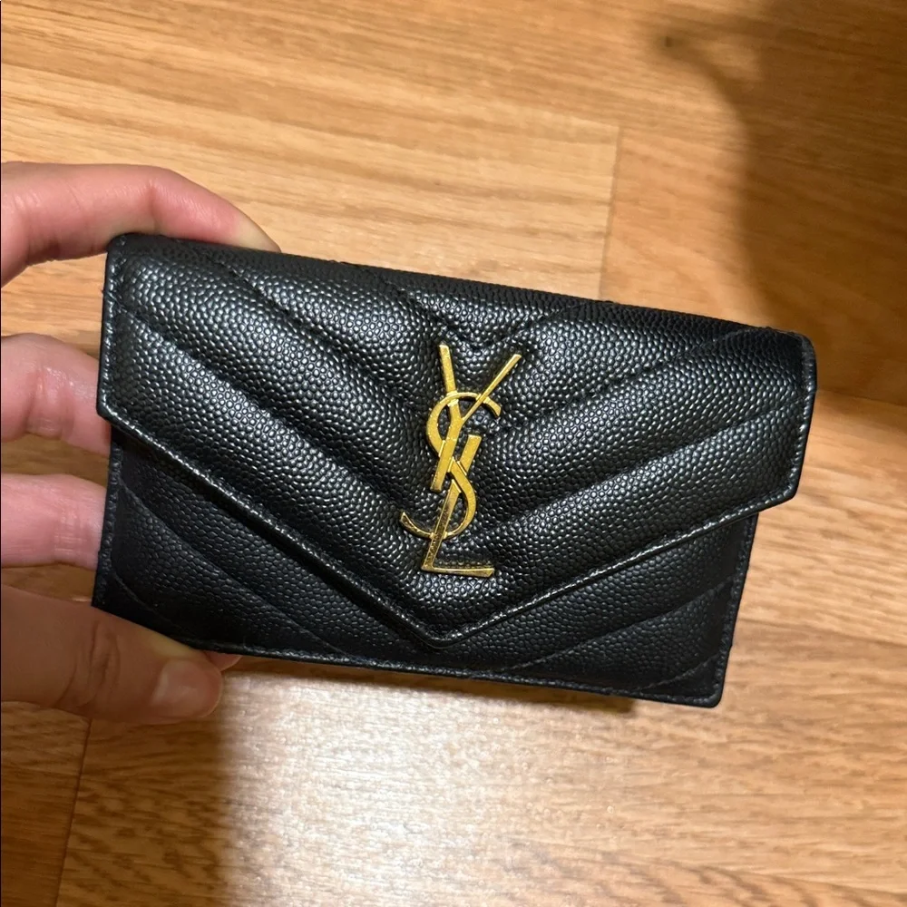 Saint Laurent Black Quilted Envelope Card Wallet with Gold YSL Emblem - Picture 9 of 11